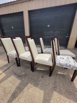 Modern 8 pieces Dining chairs set - espresso wood & white upholstered high brown chairs
