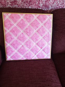 Pink Photo Hangar, 2 Very Small Stains On Front, Hangs With Wire On Back. Pink Material Has Lite Glitter. Ribbon Has Glitter On Edges.