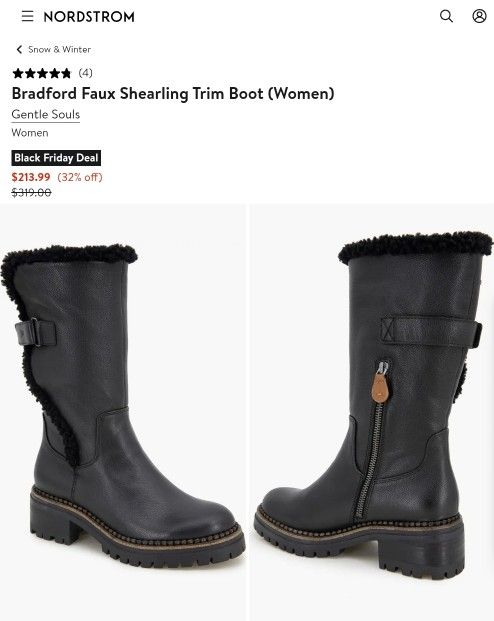 Kenneth Cole - Bradford - 7.0 - Women's- Black Leather Faux Fur Boots