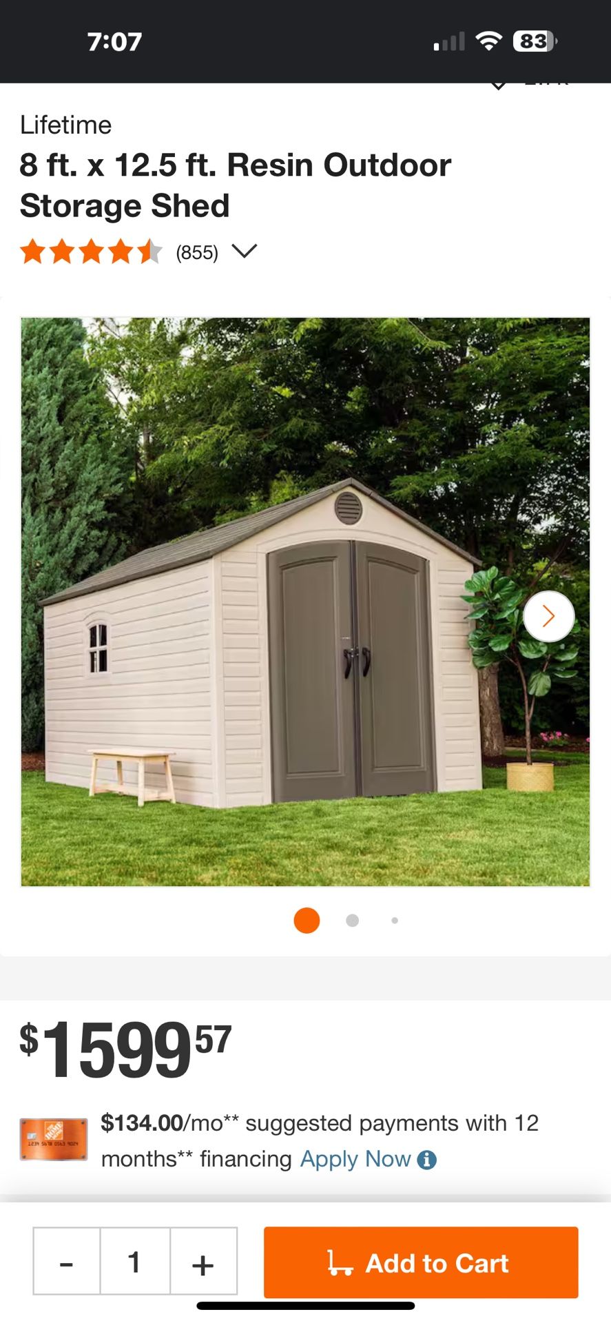 Lifetime 8 ft. x 12.5 ft. Resin Outdoor Storage Shed