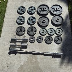 Free Weights, Loadable Dumbells, Easy Bar And Bench Press.