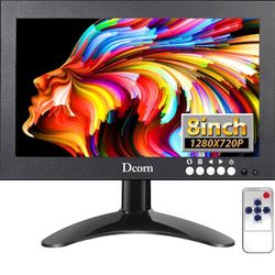 Dcorn 8 inch Mini Monitor, Small HDMI Monitor 1280x720 16:9 IPS Metal Housing Screen Support HDMI/VGA/AV/BNC Input with Wall Bracket&Remote Control,17