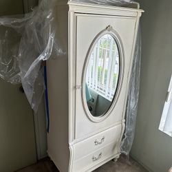 Antique White Ornate  Armoire with mirror and drawers By Stanley Wood 