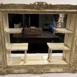 Antique Victorian Wooden Mirror With Display Shelves/Shadow Box.. 24”W x 21”H x 5”Dp.