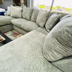 NO DEPOSIT FREE DELIVERY 🚚 Double Chaise , Microfiber Light Grey Sectional Couch
