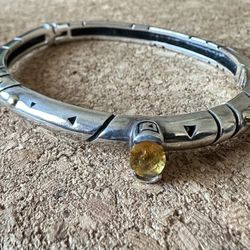 Vintage John Atencio Classic 18k Gold And Sterling Bangle With Citrine