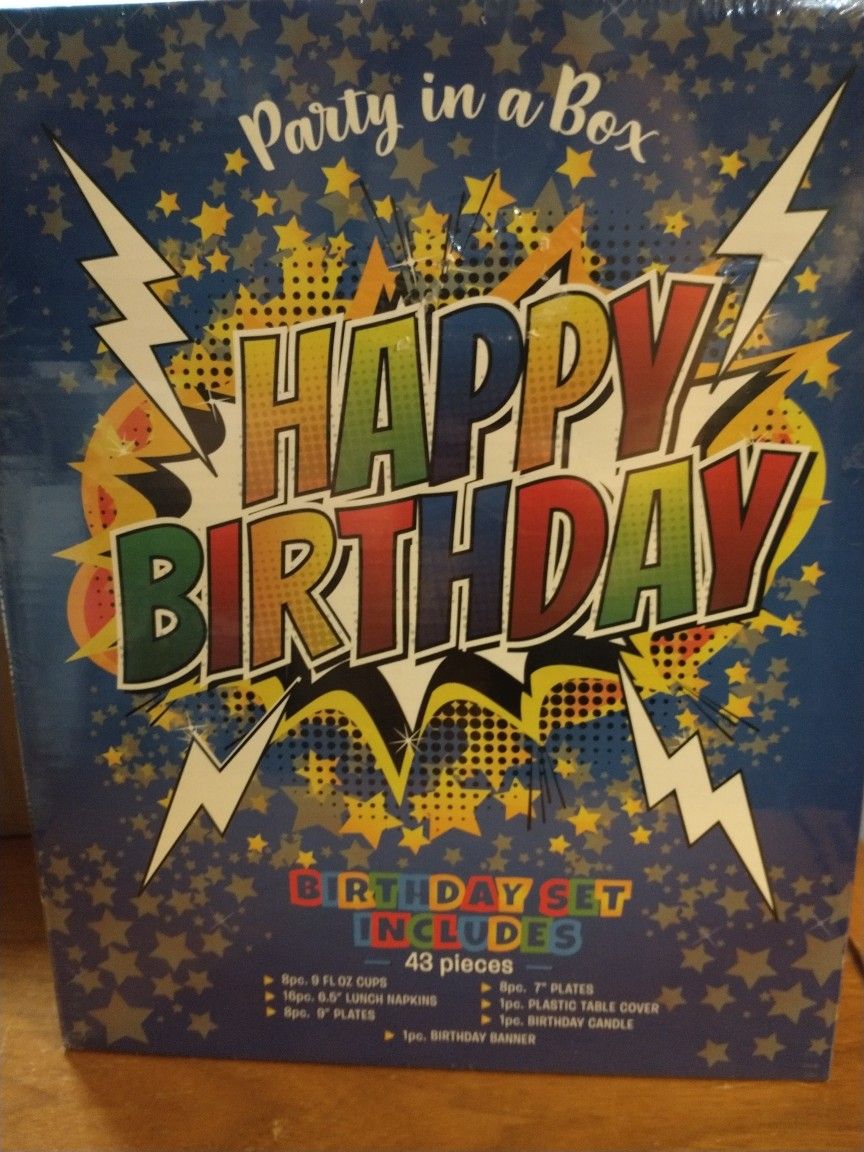 Happy Birthday super-hero comic book theme party in the box 43 pieces
Brand new
