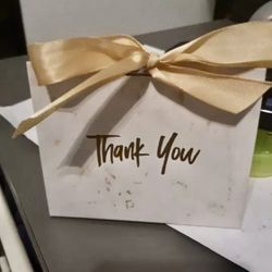 50 Unused Mini Gift Bag w Gold Ribbon - Gray Marble