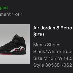 Air Jordan 8 Playoffs Size 13