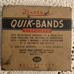 Vintage Rexall Firstaid Quik-Bands Bandage Tin Can. A Great Collectable. 