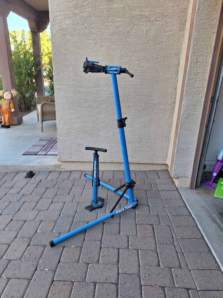 PARK TOOLS STAND REPAIR AND NEW PUMP SOLD TOGETHER 