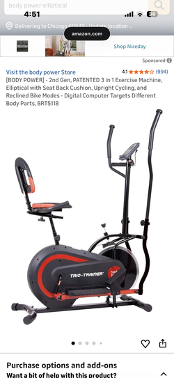 Elliptical with Seat Back Cushion - assembled. never used