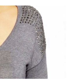 Express Rhinestones/Studded Shoulder Gray Sweater, Size Large. 