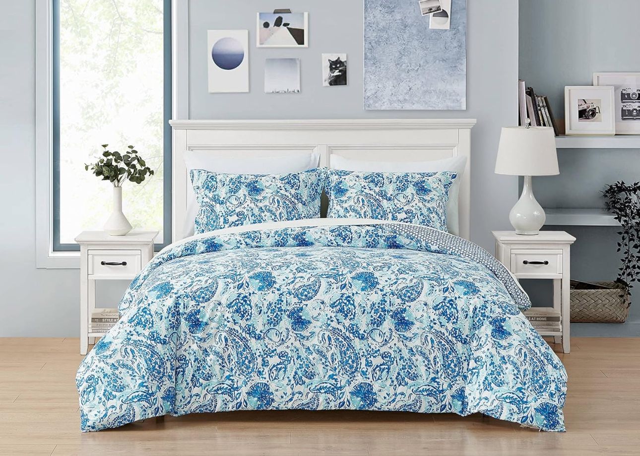 Poppy & Fritz - King Comforter Set, Reversible Cotton Bedding with Matching Shams