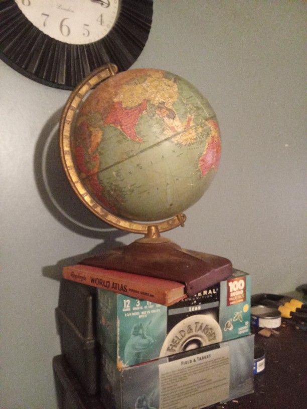Vintage World Globe With World Atlas
