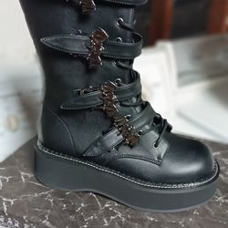 Demonia Bat Buckle Boots