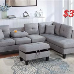 BRAND NEW 3PCS SECTIONAL SOFA SET WITH OTTOMAN AND ACCENT PILLOW INCLUDED $379