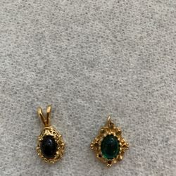 Vintage Pendant Gold Toned  Green and Blue Qty 2 