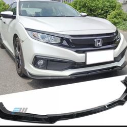 Fits 19-21 Honda Civic Gloss Black V4 Style Front Bumper Lip Spoiler
