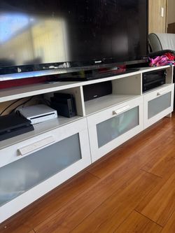 IKEA Besta White TV Stand with Glass Doors