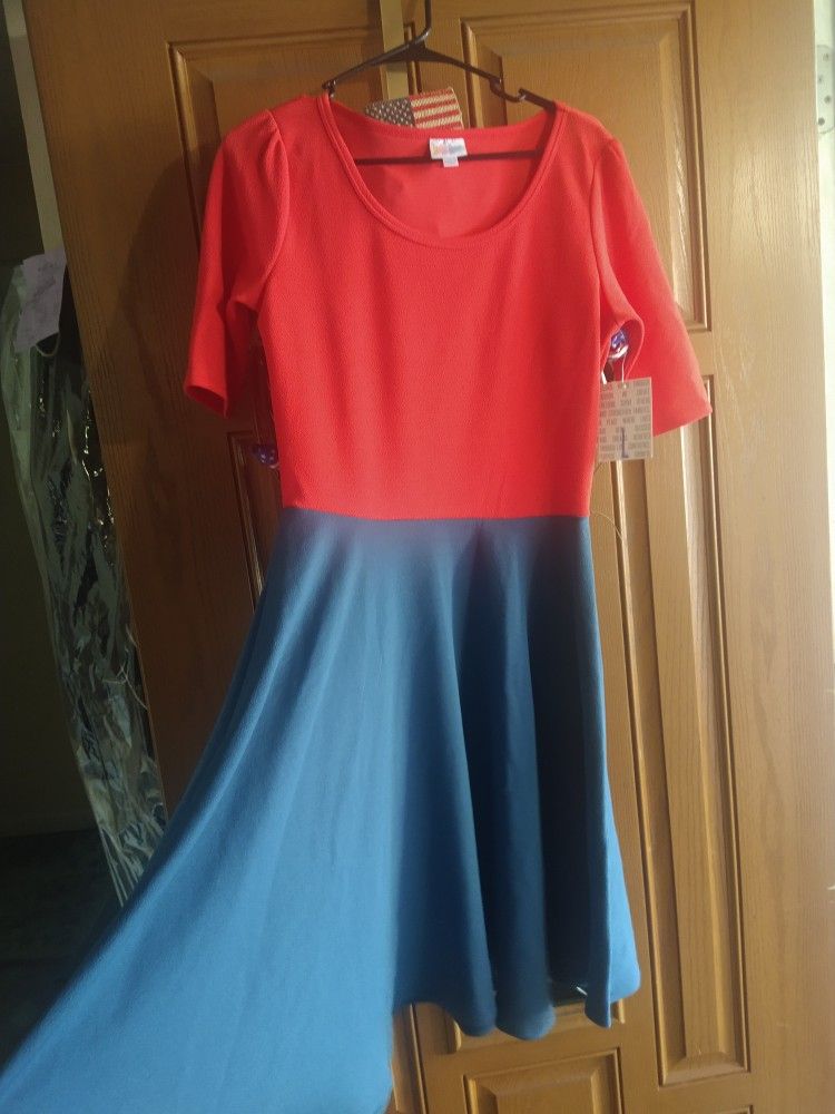 Lularoe Red And Blue Dress Large New