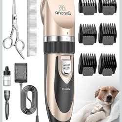 oneisall Dog Clipper Low Noise, Dog Grooming Kit with Rechargeable, Pet Shaver Cordless Electric Quiet Hair Clipper Set for Dogs Cats Pets（Gold）