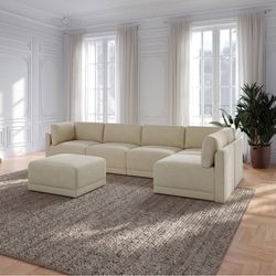 Thomasville Fallon Modular Sectional 6-piece Cream with Ottoman