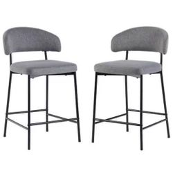 New Set of 2 Modern 24 in Charcoal Chenille Seat Counter Stools