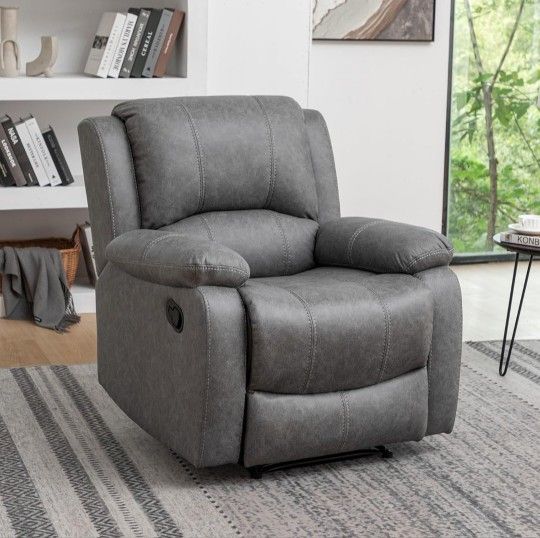 Manual Recliner Chair for Adults, Reclining Chair, Breathable Leather Single Sofa with Adjustable Backrest, Modern Push Back Wingback Lounge Armchair