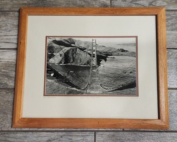 1935 Golden Gate Bridge under construction - Metallic hand embellished photograph