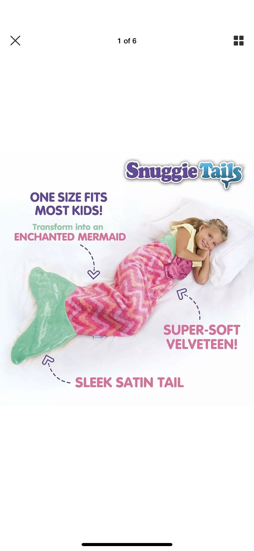 Snuggie Tails Mermaid Blanket Kids Pink Sleep Costume Gift One Size Velveteen