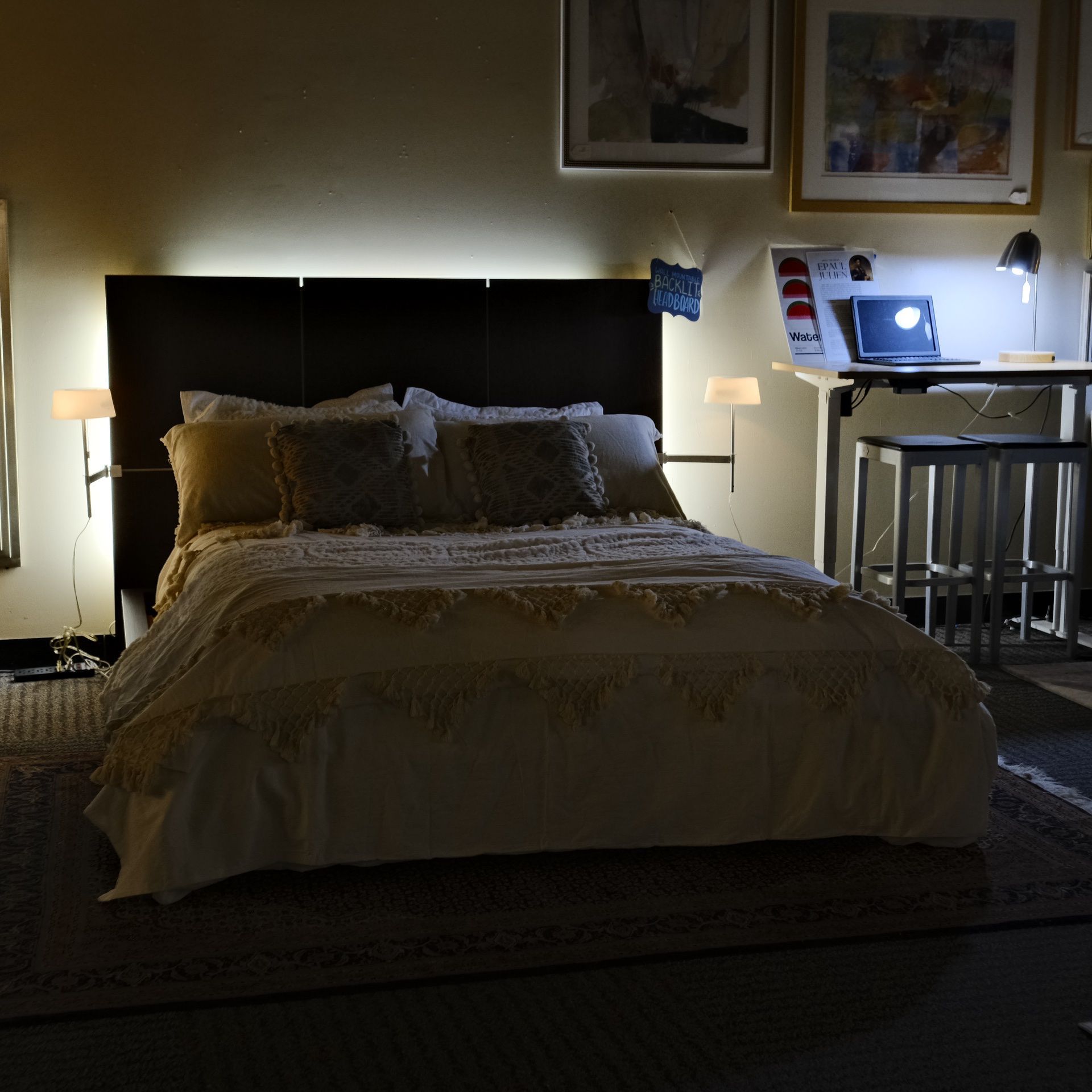 Message for final price 💙 Ligne Roset Dark Espresso King Bed Frame with Backlit Headboard | Bed with Lights