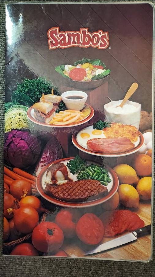 Vintage 1979 Sambo's Restaurant Laminated Bi-fold Menu