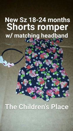 New Sz 18-24 months Girls summer shorts romper w/ matching headband by the Children's Place 18M nwt