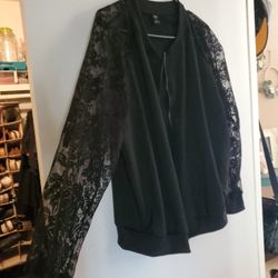 Black With Lace Sleeves Bomber Jacket