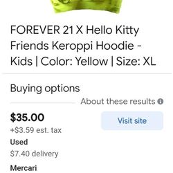 New FOREVER 21 X Hello Kitty Friends Keroppi Hoodie -  | Color: Yellow | Size: M $25