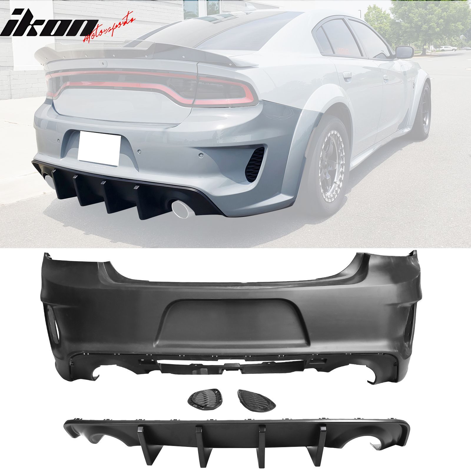 Fits 2020-2023 Charger Widebody SRT Rear Bumper Assembly Replacement + Diffuser Lip