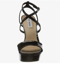 Steve Madden Women's Stunning Black Patent Heel Sandal size 7  $70 cash   I used them once just for a dinner. I got pregnant so I won’t use them size 