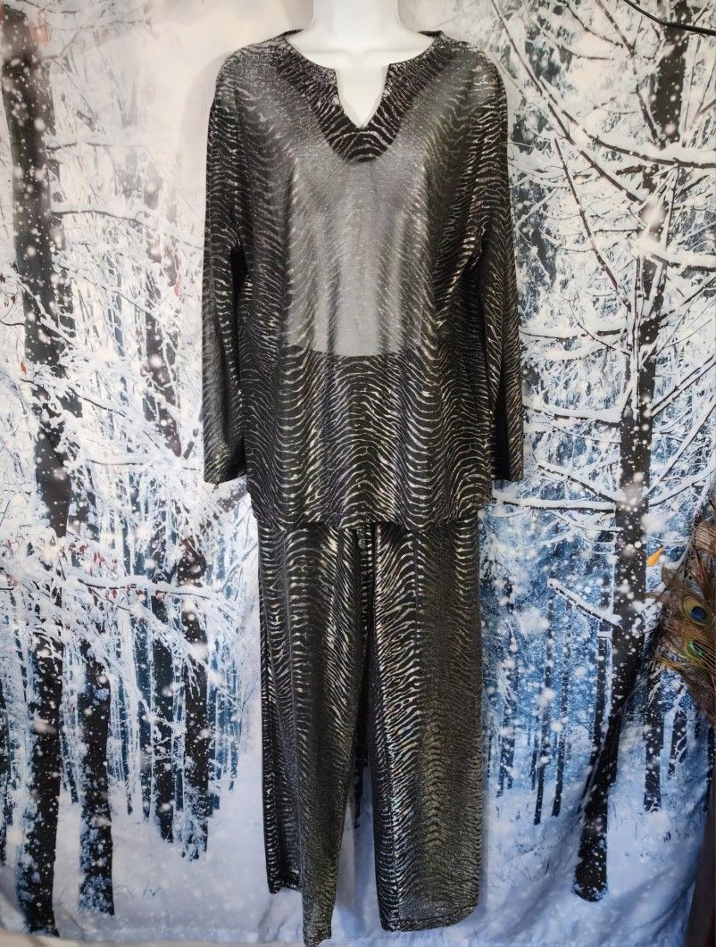 Vintage UNISEX Elee Rare Animal Print Sheer Sparkle Outfit Disco