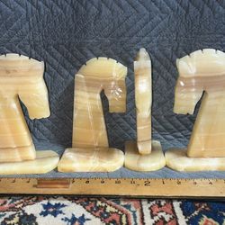 4 Vintage Carved Stone Horse Bookends