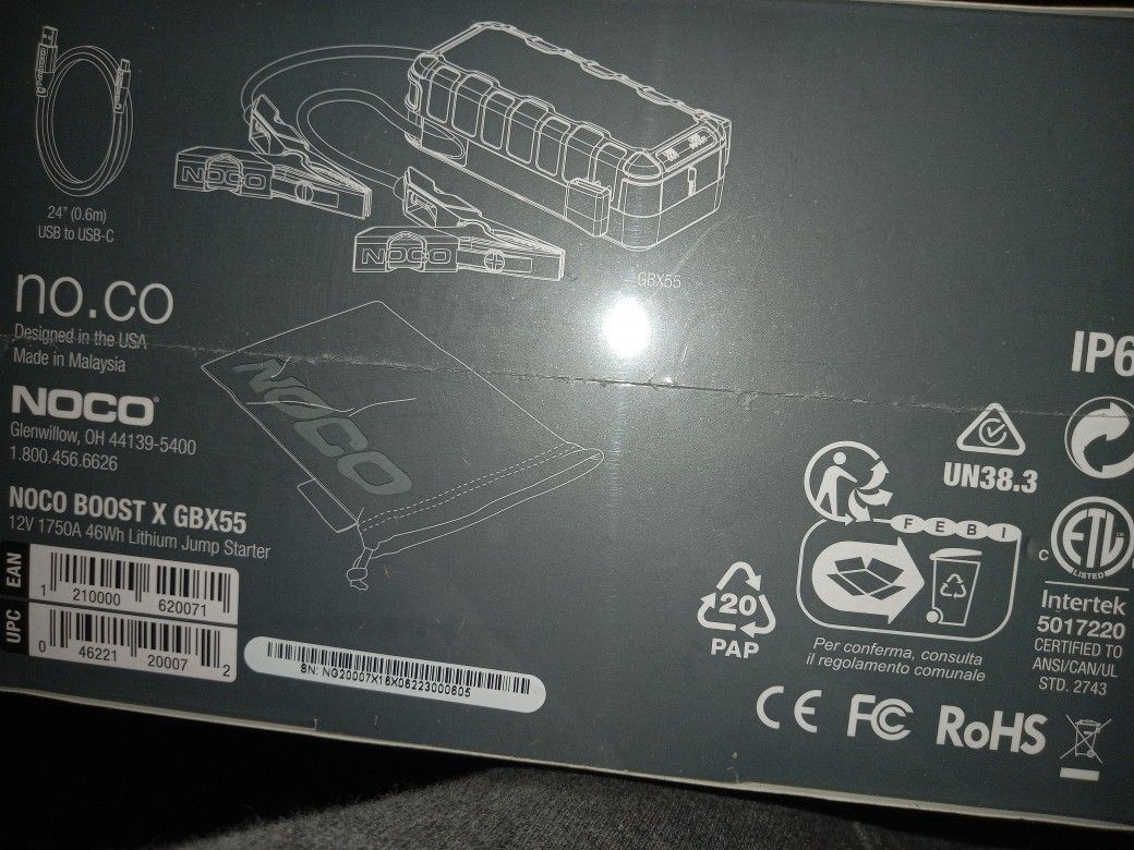 NOCO GBX55 JUMP START BOX WITH FAST CHARGE (SAFE ON DIESELS AND LARGER