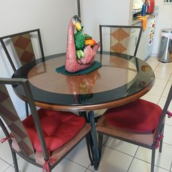 Juego de mesa de cristal redonda