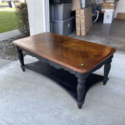 Brown Wood Coffee Table w/ Black Base – Great DIY Project