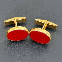 Jewelry Unique 14k solid yellow gold red agate beautiful cufflinks