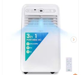 Edendirect 3-In-1 200 sq. ft. 4,500 (DOE) BTU Portable Air Conditioner w/ Dehumidifier and 2-Speed Fan, Remote Control, Sleep Mode