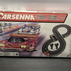 1980s Carsenna Battery Operated Road Race Slot Car Set 1/43 Scale 