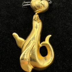 14k solid yellow gold Seal & Ball charm pendant