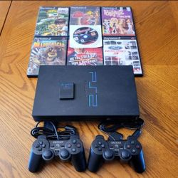 Sony PlayStation 2 PS2 SCPH-39001 - Fat Console w/ 2 Controllers - 7 Games