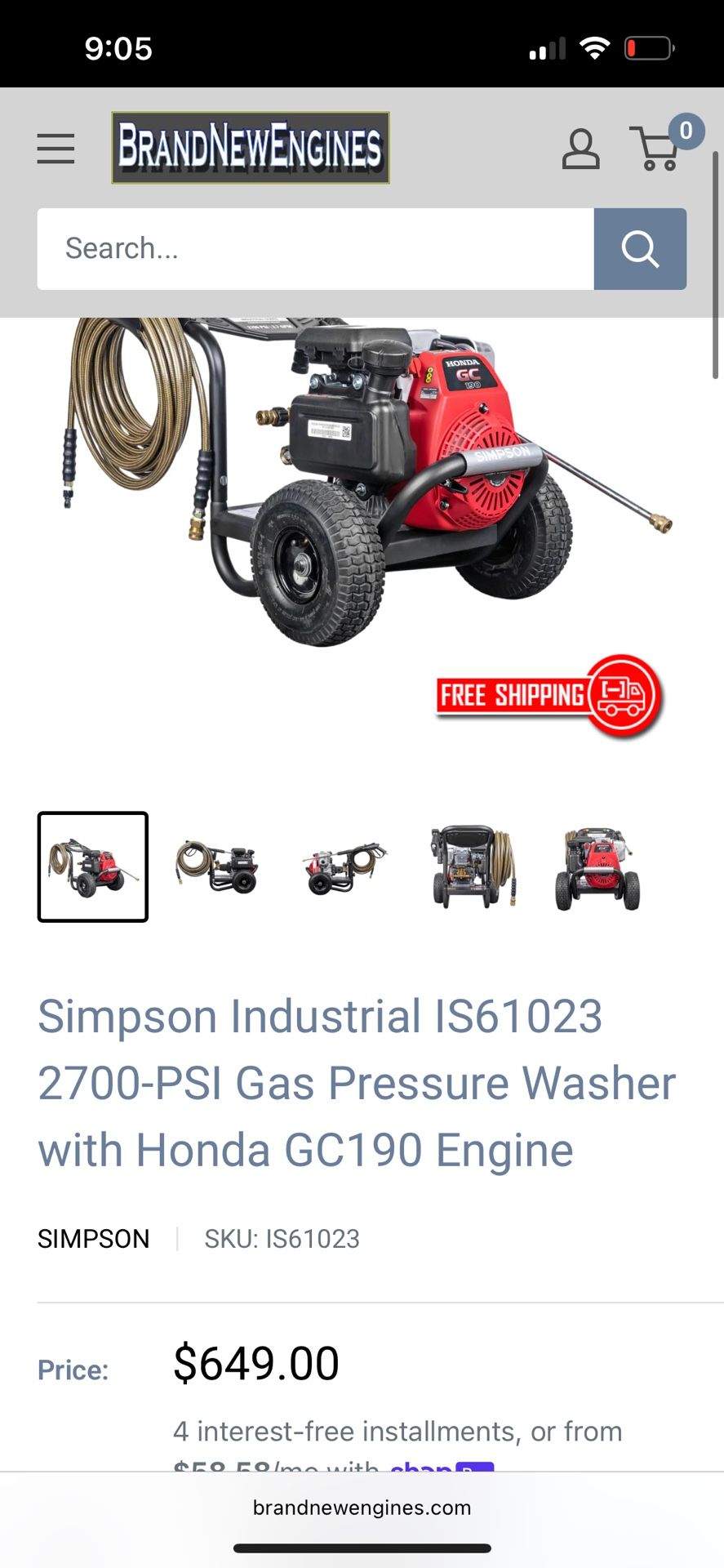 G190 Honda pressure washer