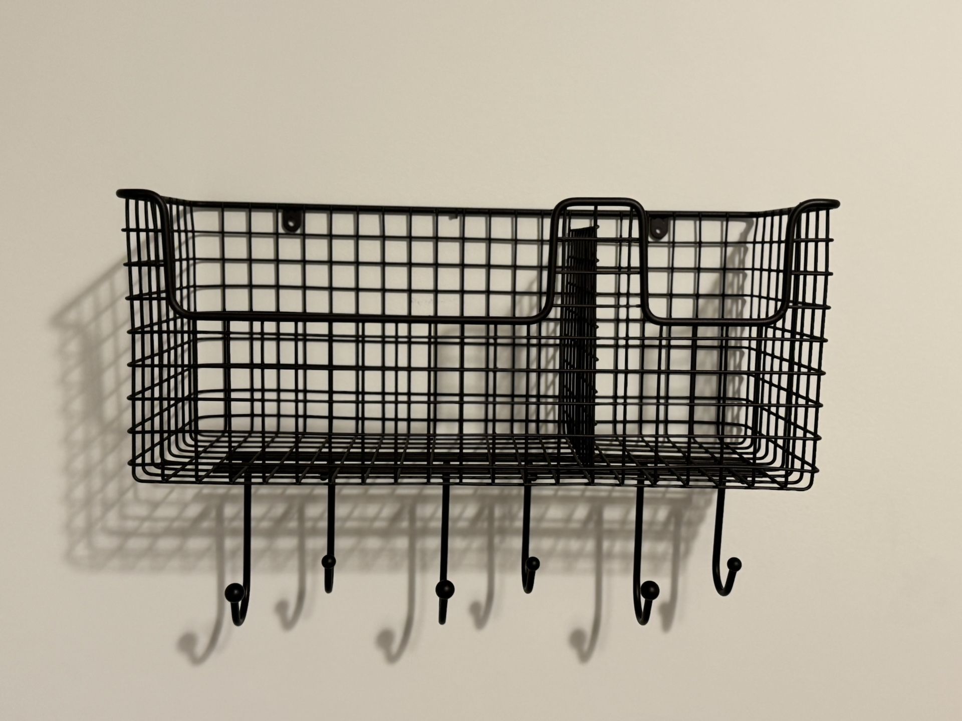 Metal Wall Basket With Hooks